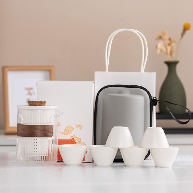 Yuanshan suet jade porcelain travel tea set outdoor set high-end celebration commemorative business souvenir gift box gift bag