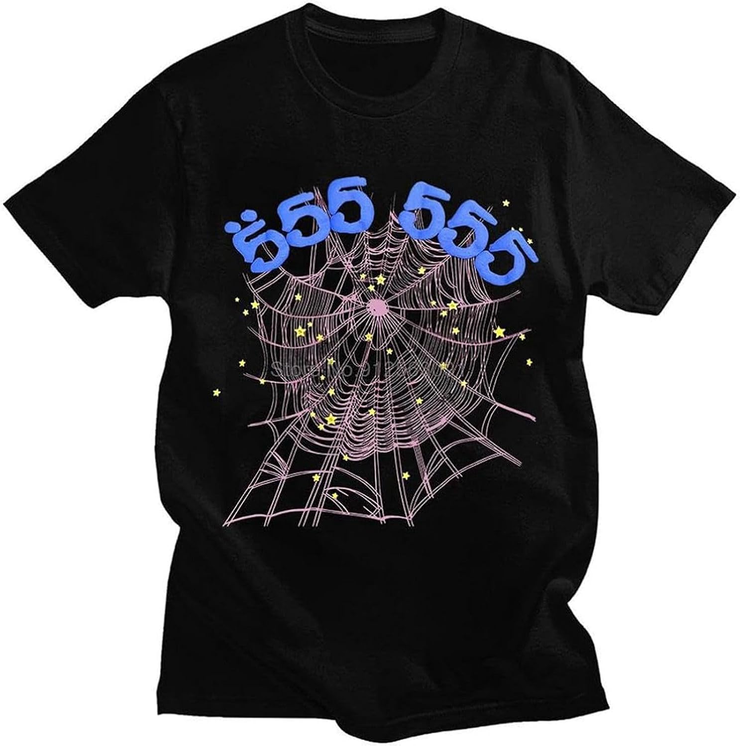 Vintage Printing Sp5der Angel Number T Shirt Men Spider Web Pattern Men T Shirt Top Tees S чёрный