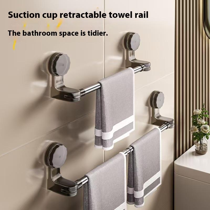 Adjustable No Drill Towel Rac Strongest Suction Cup 360 Rotate Bathroom Storage Space Saving Telescopic Rod Easy Install