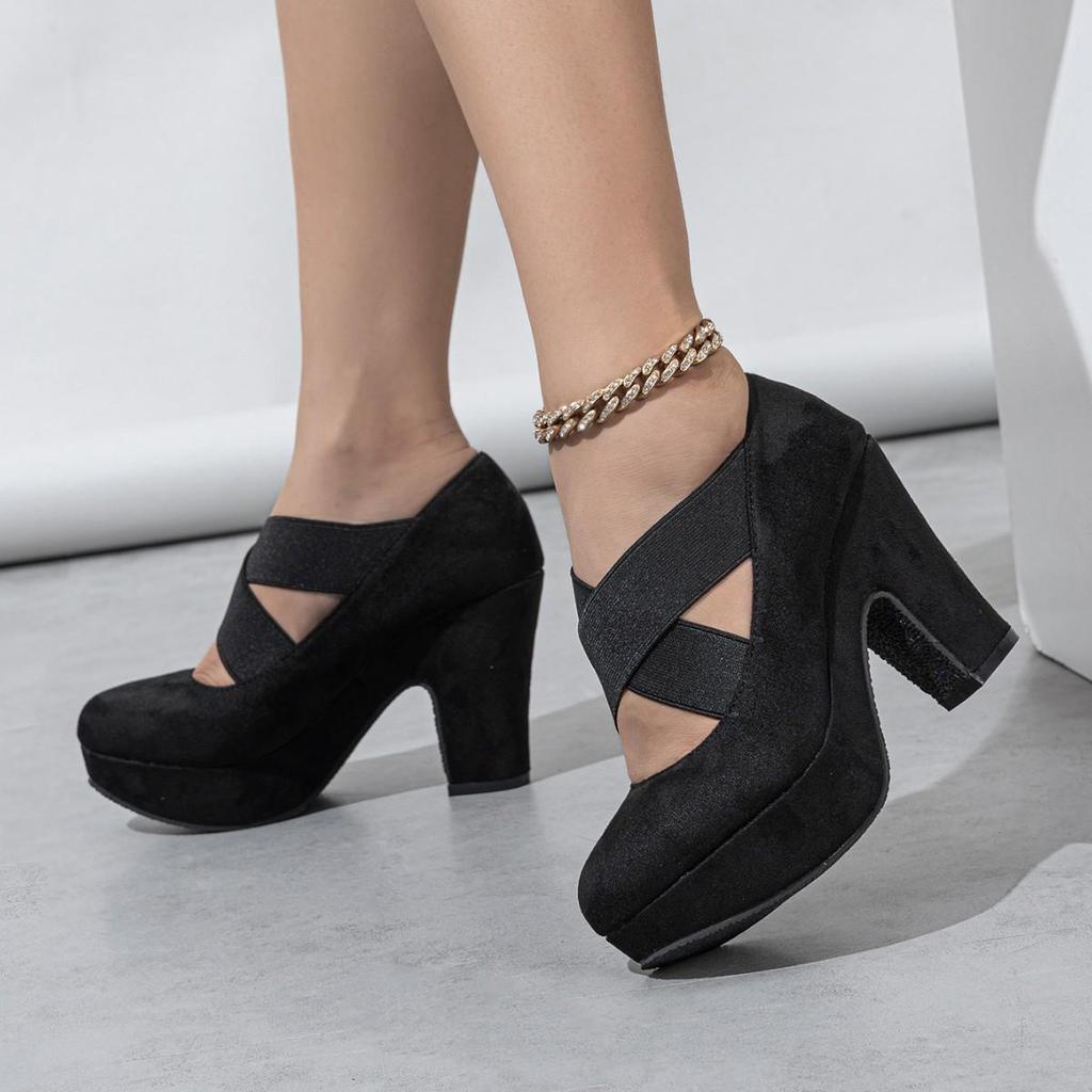 Hong Kong 2024 Herbst Damen Große Retro Mary Jane Schuhe mit Dicken Absätzen und Runder Spitze