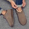Winter Men's Platform Snow Boots Solid Color Indoor Slippers Cow Suede Leather Outdoor Comfy Sheep Fur Lined Short Ankle Boots