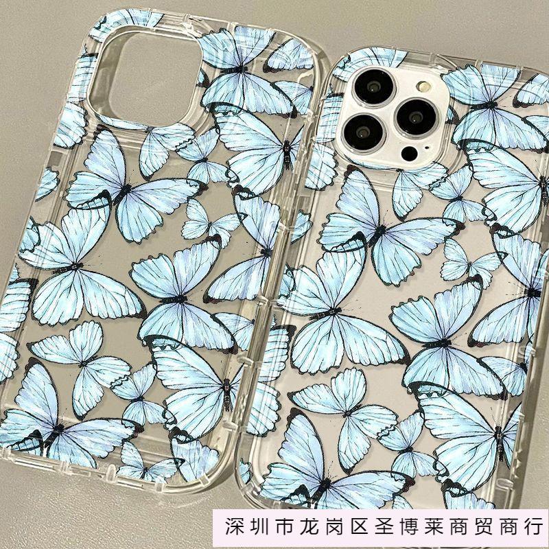 Retro blue butterfly apple 15 mobile phone case iphone14promax transparent soft rubber 13/12/11 anti-drop XR