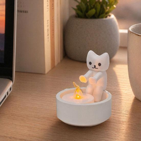 Cute Cat Candle Holder 3D Printed Tealight Candle Holder White Kitten Candle Light