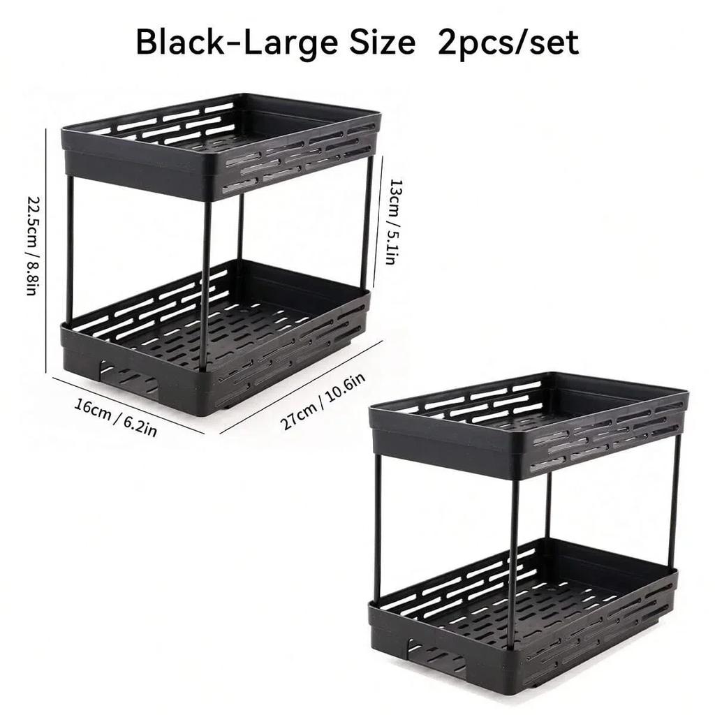 2 Tier Seasoning Bottle Sliding Storage Rack Cabinet Multipurpose Drawer Organizer Shelf Plastic Kitchenware Spice Rack