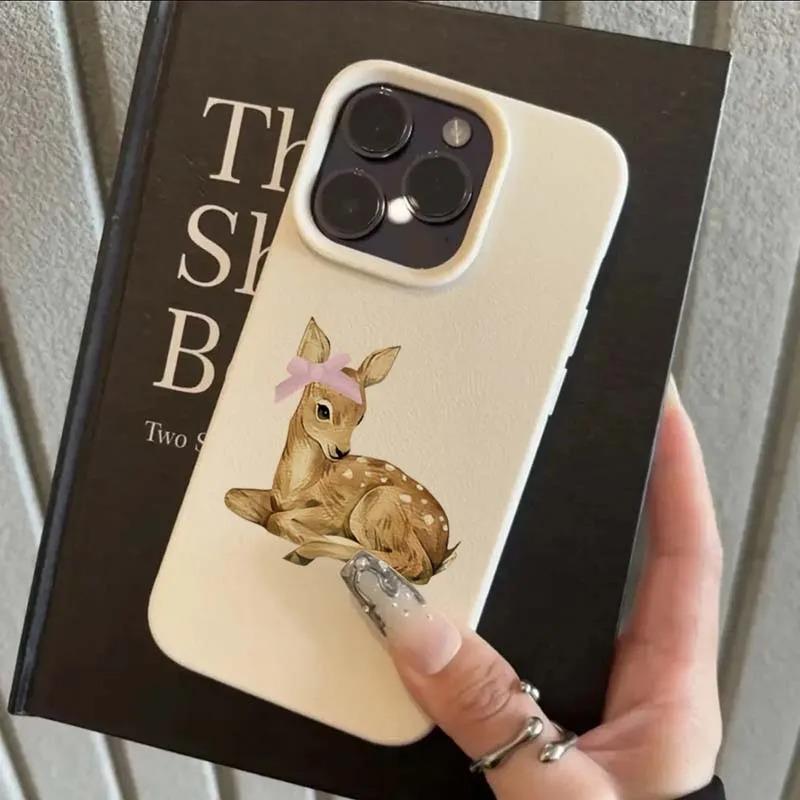 Einfache Retro-Handyhülle mit Hirsch-Litschi-Muster für Samsung Galaxy A55 A35 A25 A15 5G A24 A23 A32 A52 A71 A72 A51 4G Rückseite