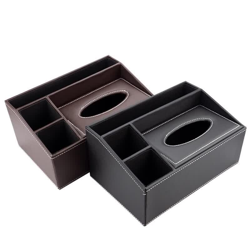 Hotel Multifunctional Leather Tissue & Remote Organizer