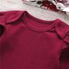 New Autumn Winter Baby Girls Ribbed Long Sleeve Floral Print Pants Headband 3 Piece Set Wine Red Infant Toddler Outfit