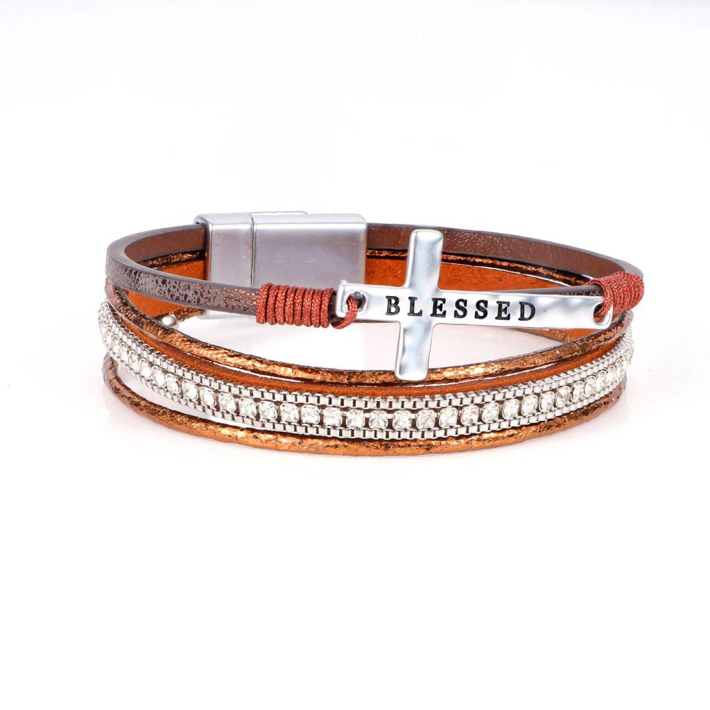 Bohemian Multi-Layer Leather Bracelet with Pave Diamonds