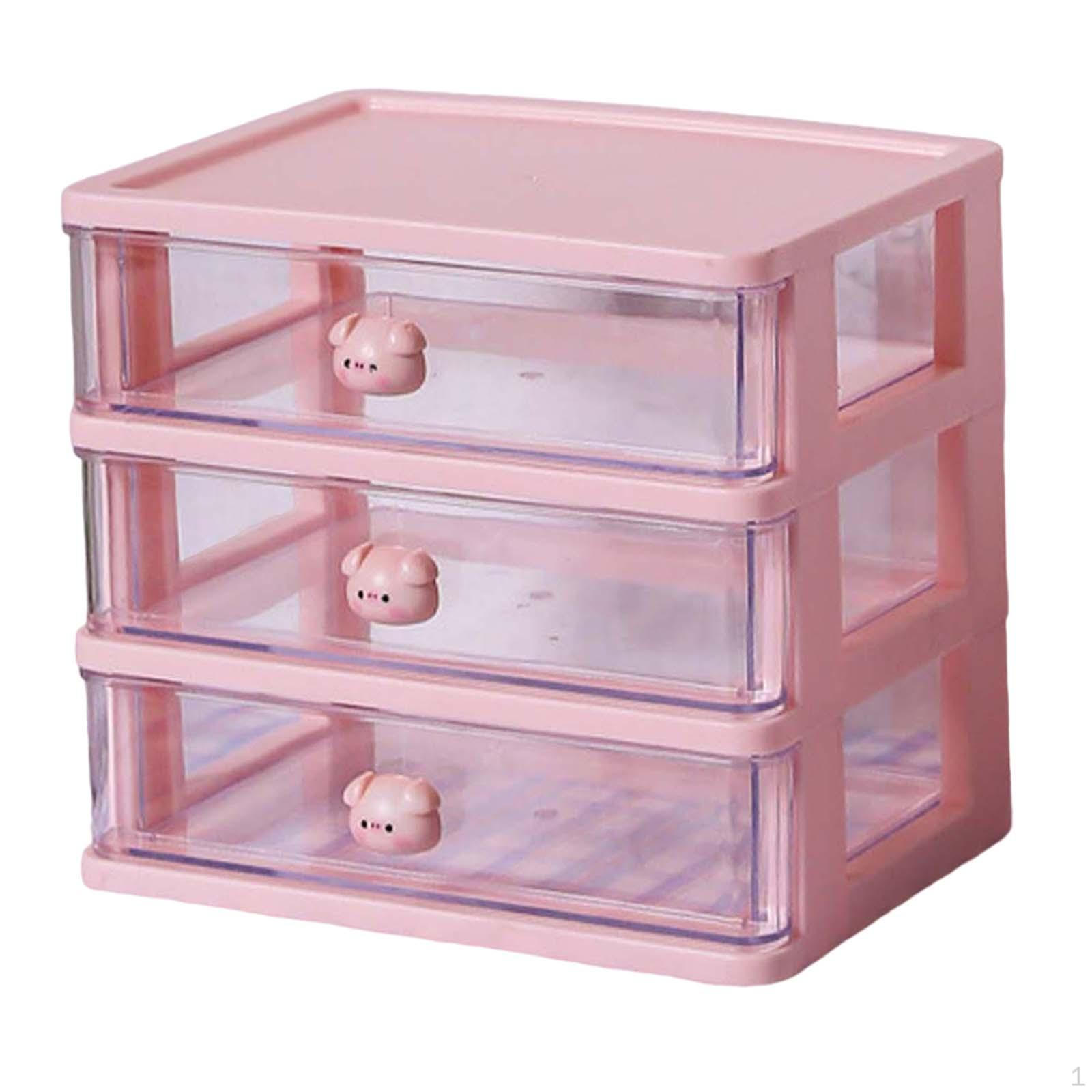 Compact Desk Drawer Organizer for Efficient Makeup Storage and Organization 3 Drawers Pink