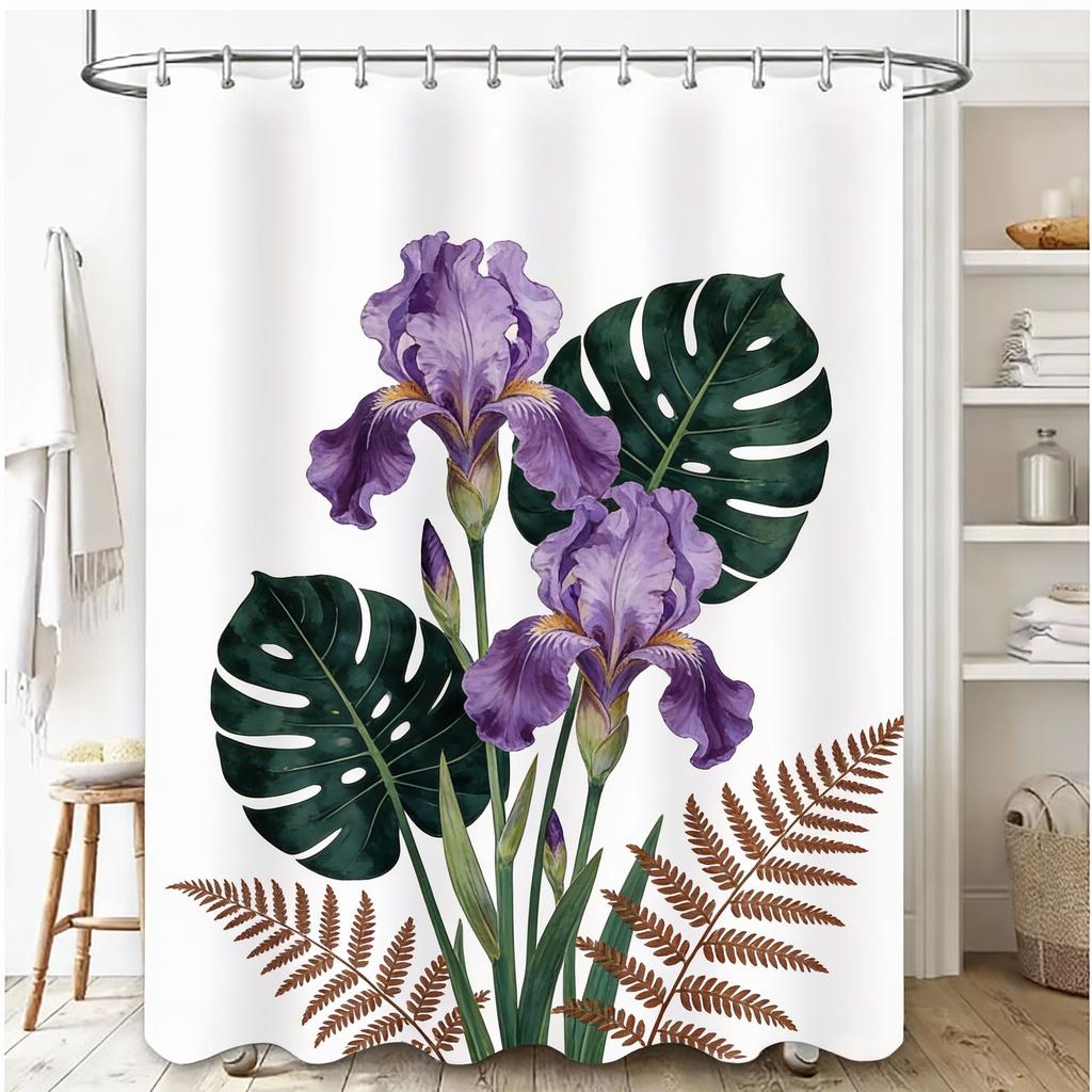 Elegant Floral Butterfly Shower Curtain – Waterproof Bathroom Decor with Tropical Plants, Multiple Sizes 90x180cm - 300x180cm