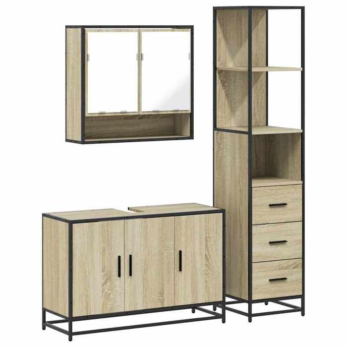 VidaXL Ensemble de meubles de salle de bain 3 pcs chêne sonoma, armoire de rangement, armoire de bain, meuble de toilette 3301161