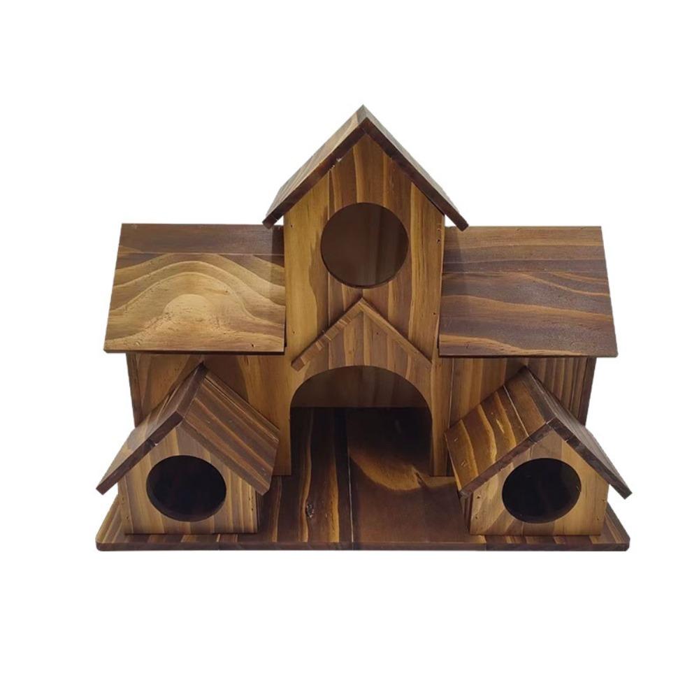 Wooden Bird House Cage Natural Wood Outdoor Hanging Nesting Shelter for Hummingbird Garden Patio Decoration