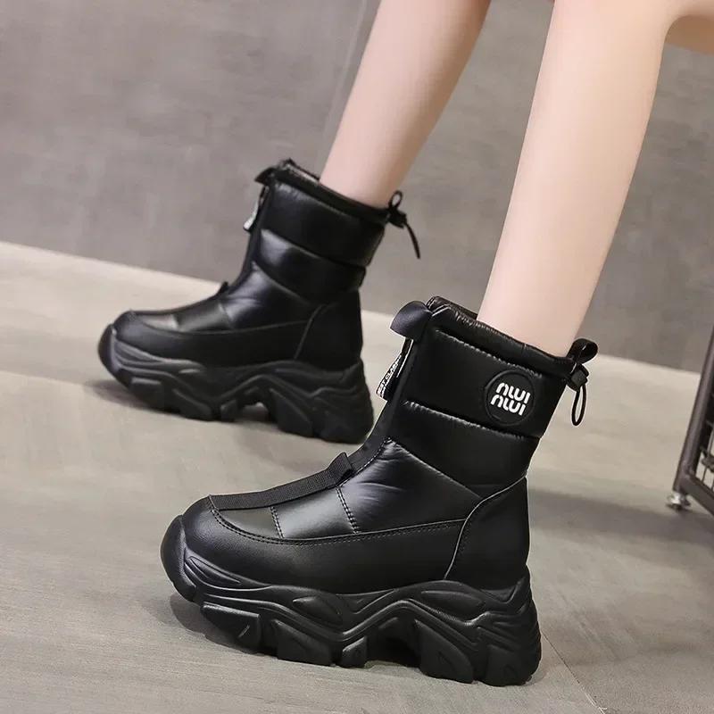 Fashion Winter Plus Fleece Thickened Waterproof Non-slip Snow Boots New Fashion Cotton Boots Thick Sole Inside Elevation Boots