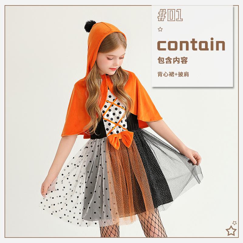 Halloween Children's Costume Purple Witch Costume Witch Dress Cloak Shawl Vampire Girl Show Costume