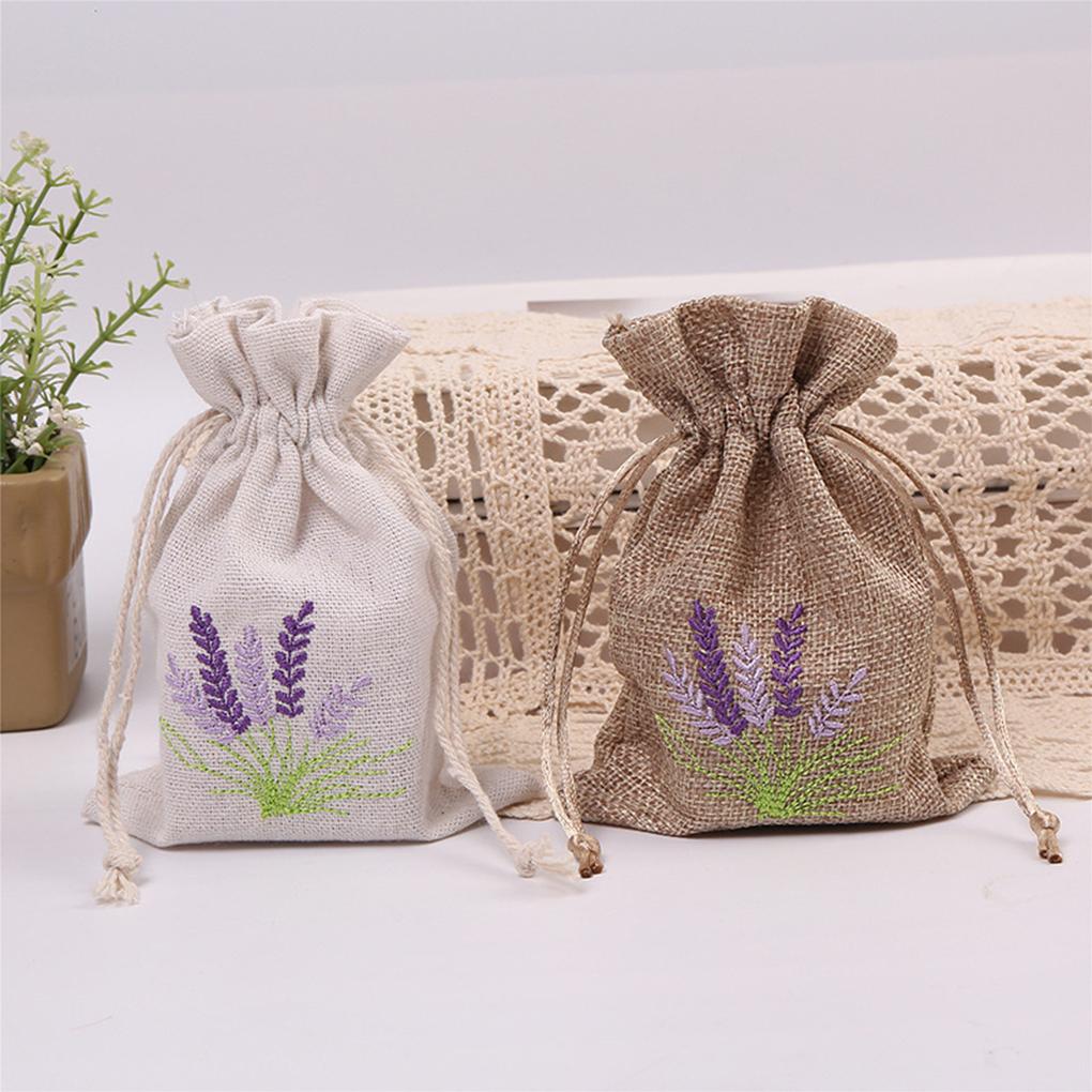 50pcs Jewellery Pouch Flax with Stitchwork Rope Jewelry Hoist Bag Round Ornaments Packaging Gifts Wedding Candy
