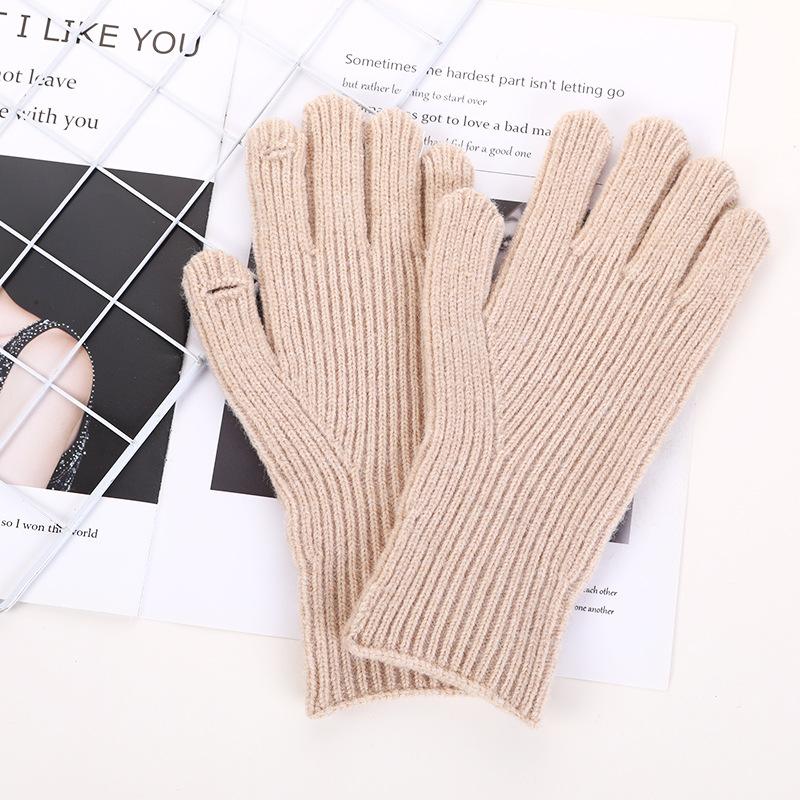 Korean Style Solid Color Knitted Gloves for Women In Autumn and Winter with Touch Screen Wool Split Fingers and Fingerless Students Fashionable