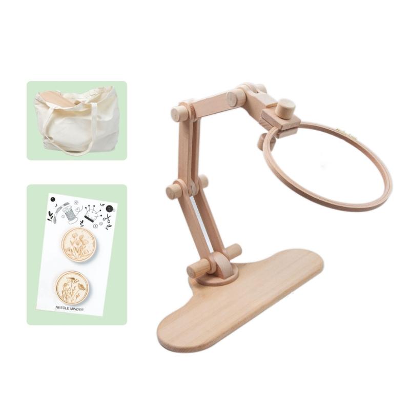Wooden Embroidery Hoop 360Degree Rotated Adjustable Desktop Stand Cross Stitch Rack Frames Rings Adults Gifts Sewing