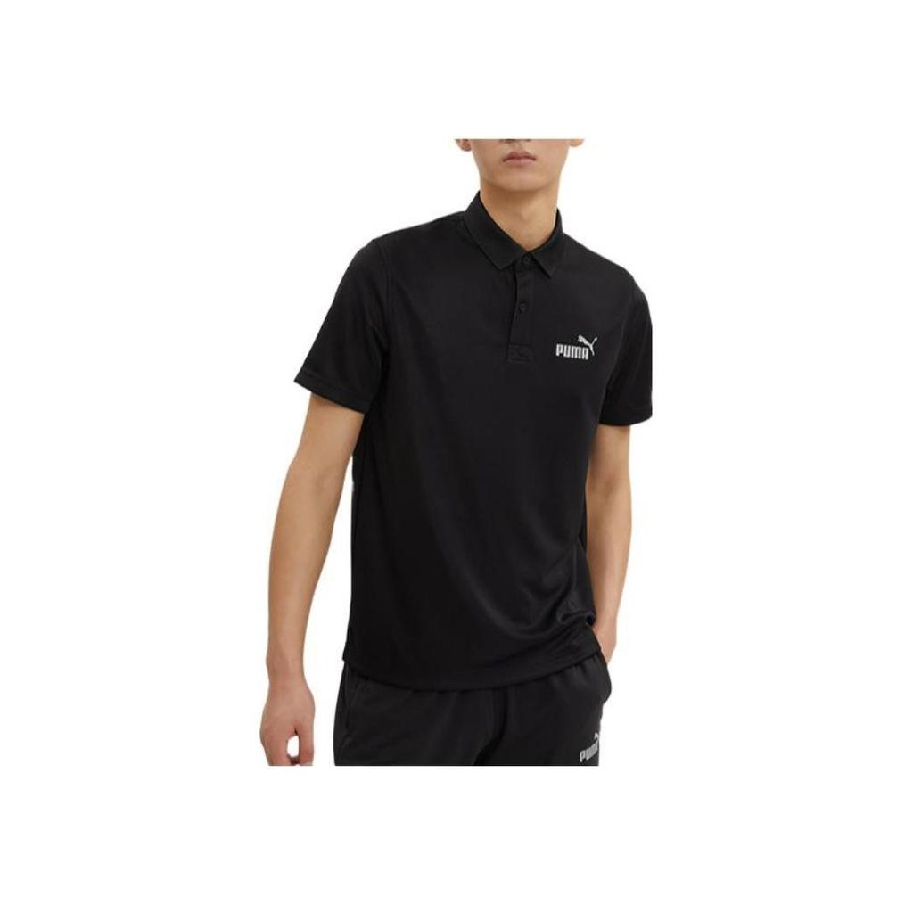 PUMA Solid Color Logo Print Half-Zip Polo Shirt Men Tops Black 671927-01