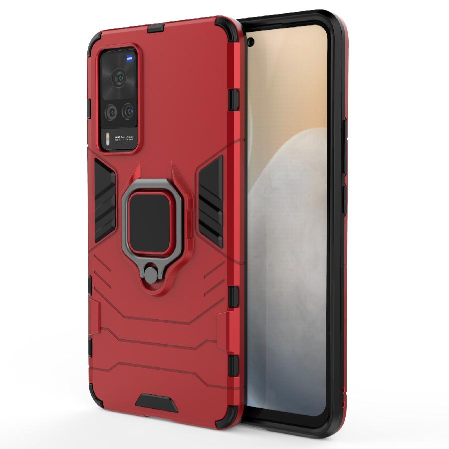 For VIVO X60 Pro X50 IQ007 V20se Y31 Y51 Y52S Y73S Y70S S7 V19 Plastic Shockproof Back Case Ring Holder Armor Bumper Phone Cover