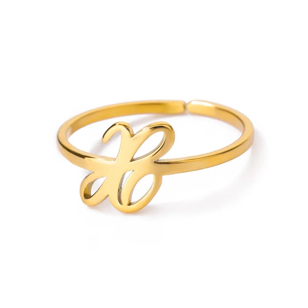Stainless Steel Initial Letter Pendant Rings For Women Gold Color Trend A-Z Letter Finger Ring Aesthetic Wedding Jewelry Bijoux