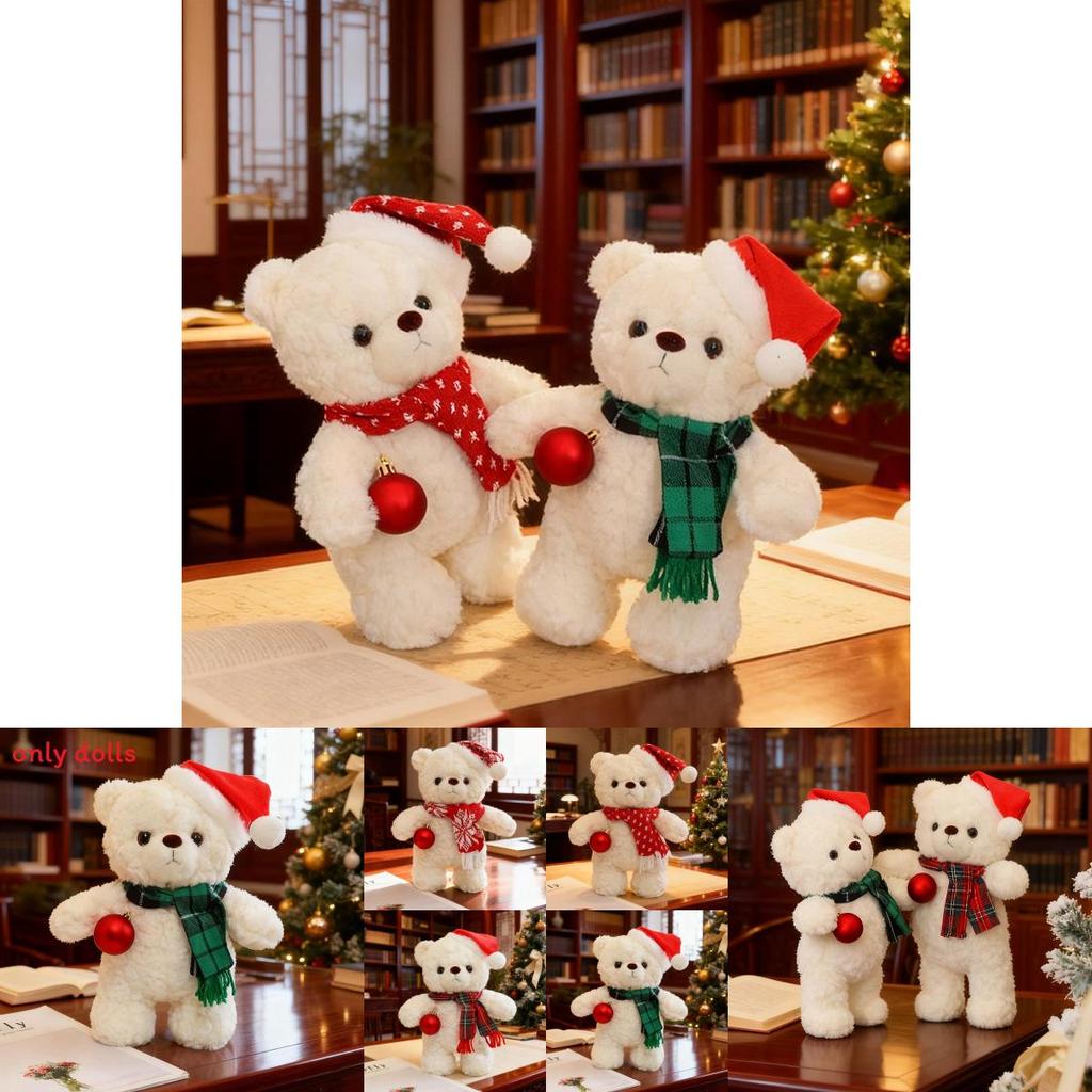 Plush Bear Toy With Scarf And Hat Decor For Kids Christmas Gift And Birthday Present