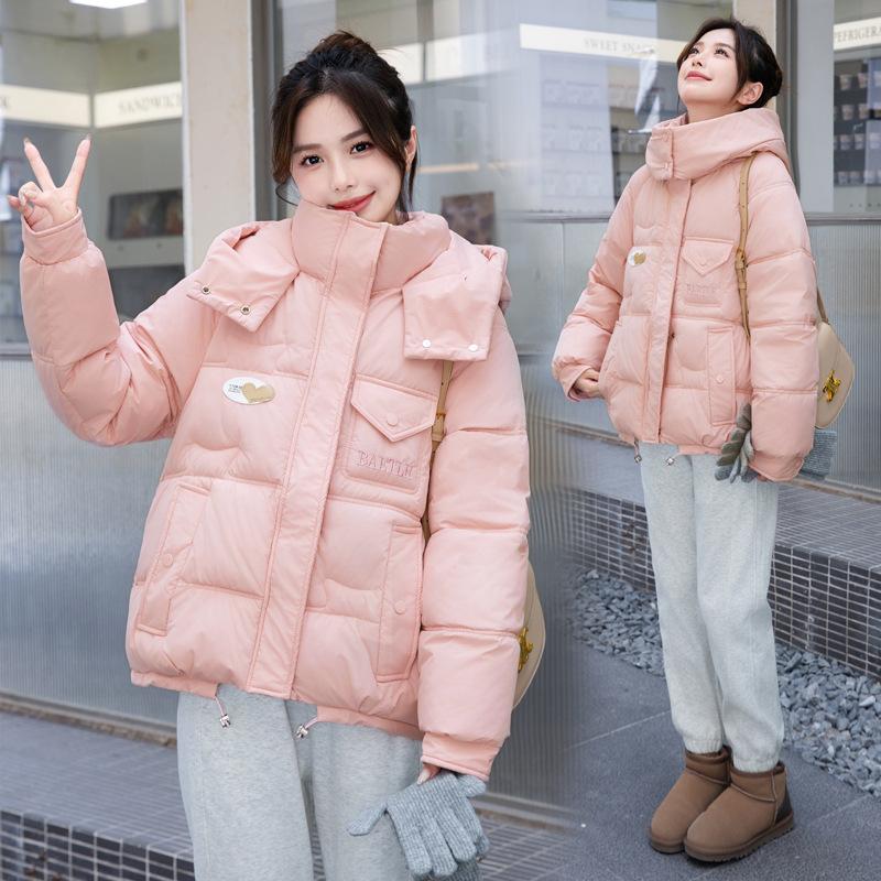 Down cotton jacket short winter Korean new hooded loose thickened students candy color cotton-padded jacket casual coat