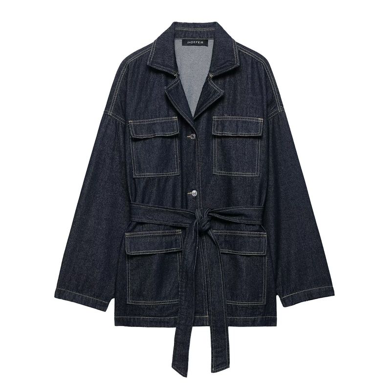 Kaslead New Arrival Women's Clothing Fashion Style Fashion Waist Lace-up Waist-Controlled Lapel Denim Outwear 1208391