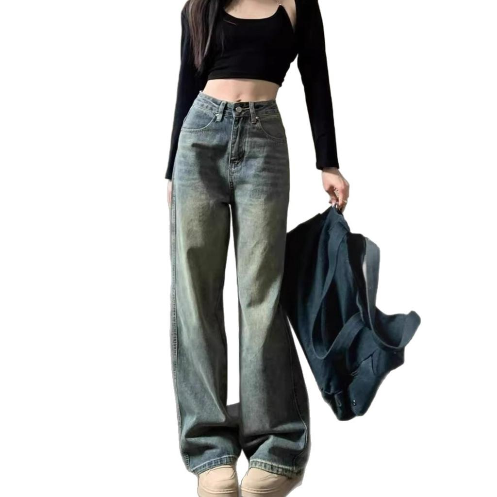 Comfortable Straight High-street Big Size Wide-legged Jeans Female Spring Retro Small People Dragging Trousers Jeans for Women Long Denim Pants