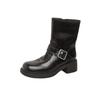 Washed cowhide~ thick-soled short boots for women's autumn and winter new thick-heeled Martin boots versatile side zipper thin boots