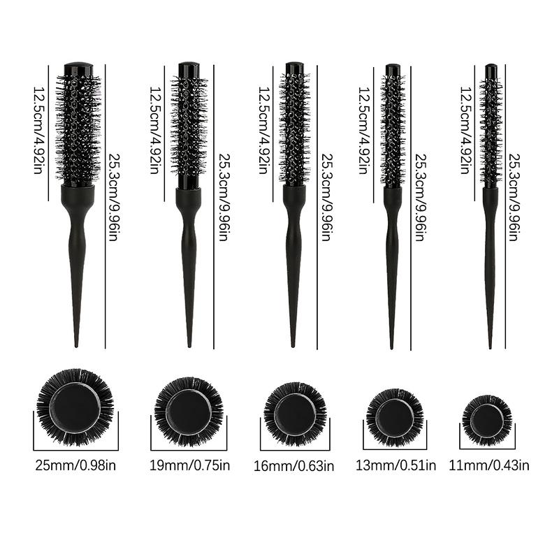 Black Round Barrel Hair Comb Hair Styling Hair Brush Nylon Comb Cylinder Curly Hair Comb Aluminum Tube Salon Tools Barber Gift