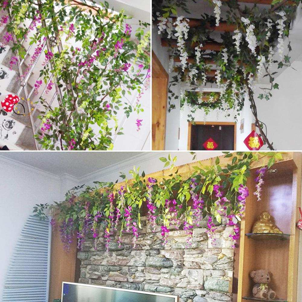 2ks 1,8M vistárie Umělé květiny Vinná věnec Rostliny Svatební oblouk Dekorace Falešný rostlinný list Ratan Trailing Wall Flower Ivy