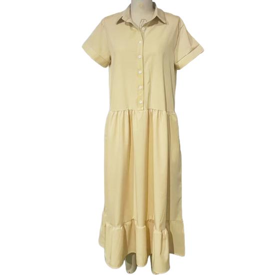 Dámské letní šaty s klopou a krátkým rukávem, jednobarevné, ležérní dlouhé šaty