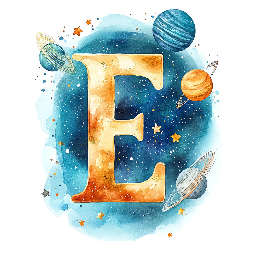 Kosmiczna Litera E - Plakat Dekoracyjny Do Pokoju Dziecięcego Kosmiczna Litera E - Plakat Dekoracyjny Do Pokoju Dziecięcego, 50X70 Cm, Rama Drewniana