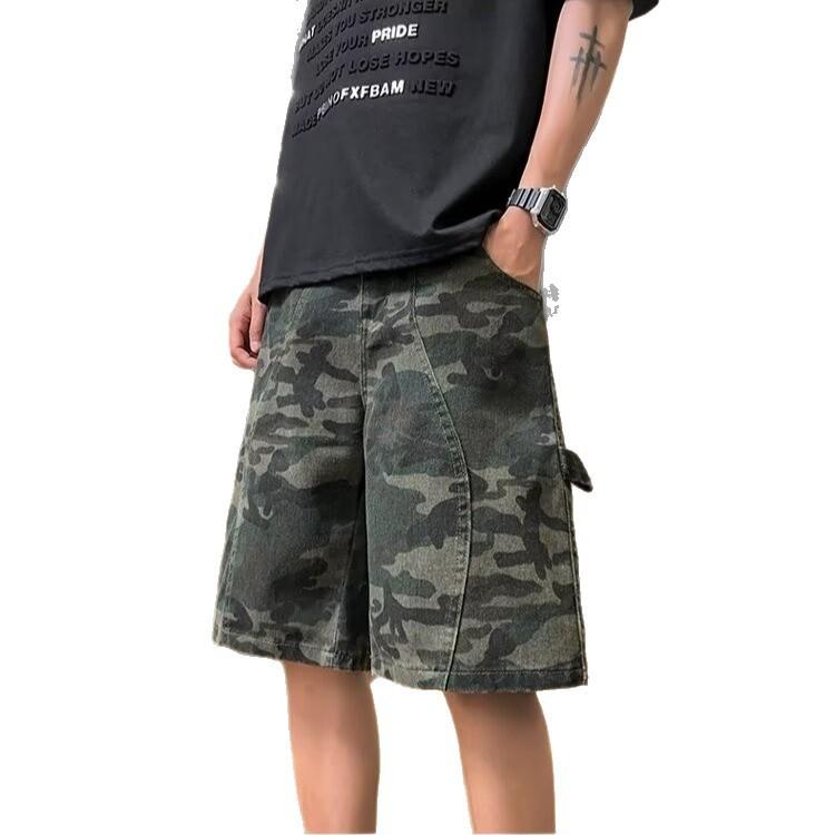 American high street slack ripped jeans men's new men's high waist light color straight loose pants