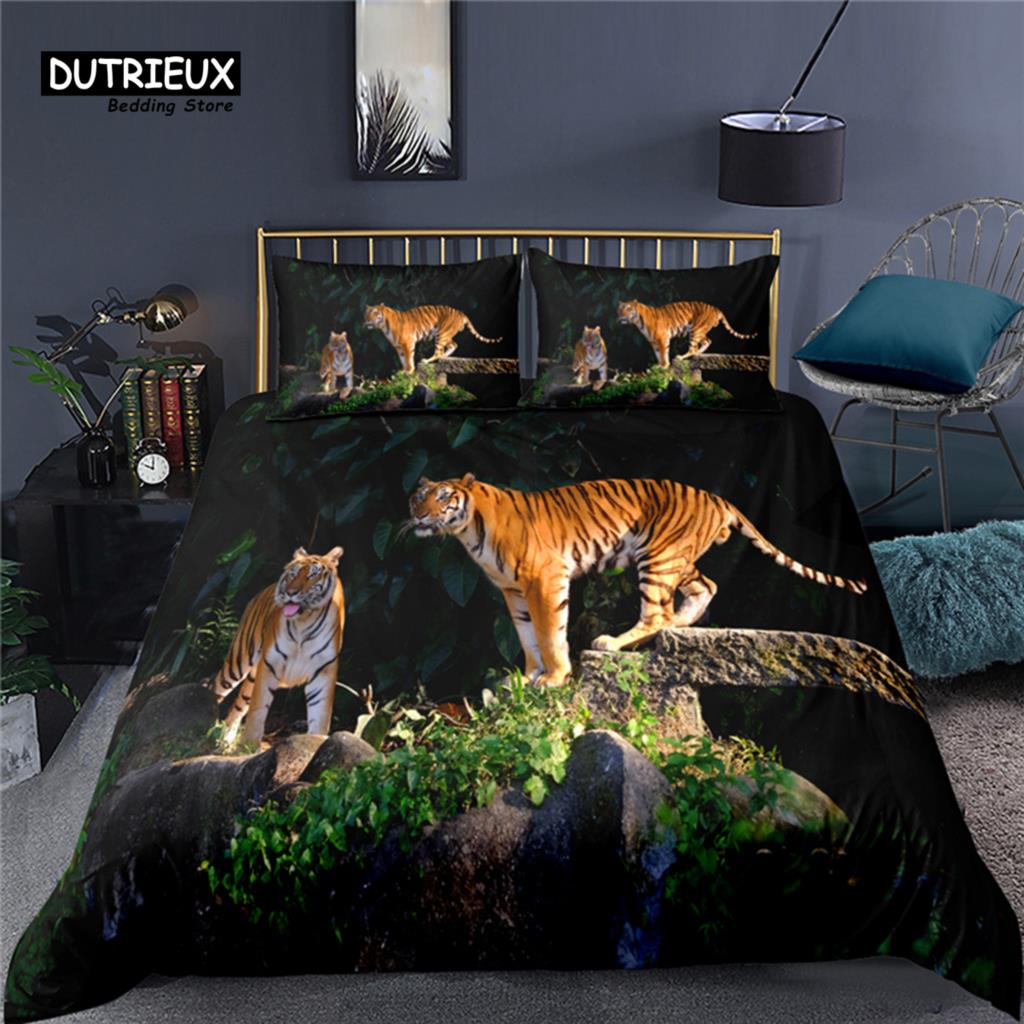 Luxury 3D Animal Tiger Lion Print Home Living Comfortable Duvet Cover Set Pillowcase Bedding Set Queen and King EU/US/AU/UK Size