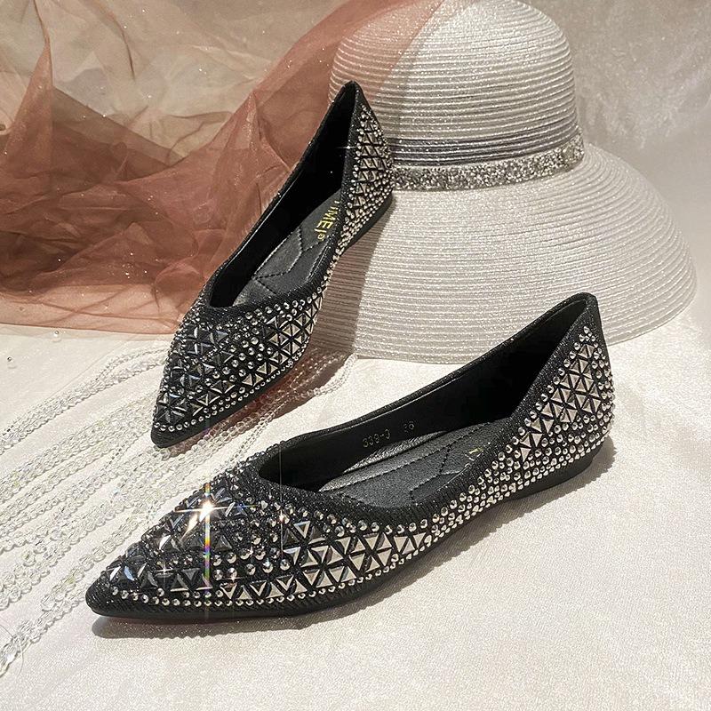 Spring Summer Women's Pointed Flats Shallow Diamond Soft Sole Butterfly Shoes Women Casual Boat Shoes Large Size