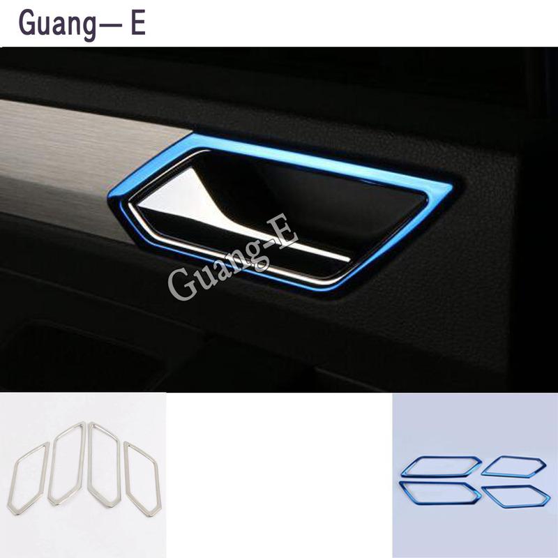 For VW Volkswagen Touran L 2016 2017 2018   Cover Stick Trim Stainless Steel Door Inner Handle Bowl Frame Armrest Lamp