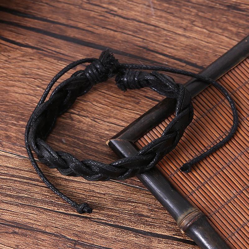 Eco-friendly Retro 4-Piece Wood & Leather Bead Bracelet Set