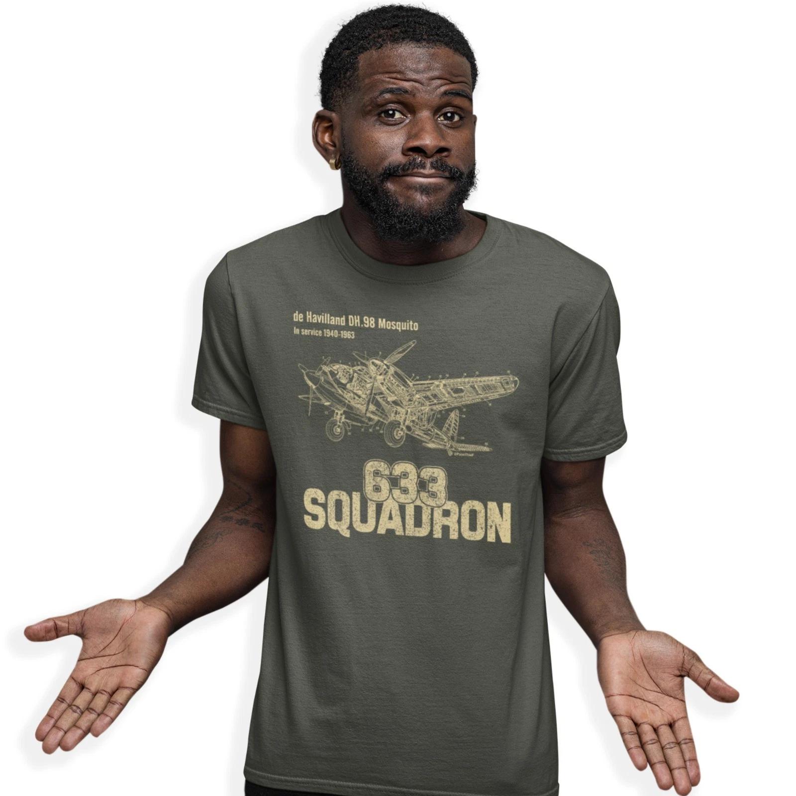 633 Squadron T-Shirt De Havilland Mosquito Plane WW2 Blueprints Birthday Gift L