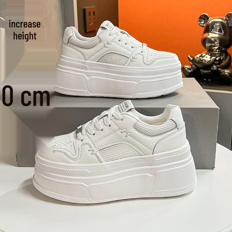 Women's White Spring/Summer 2025 Platform Sneakers - Thick-Soled, Height-Increasing, Petite-Friendly Casual Shoes
