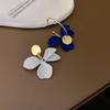 Dripping oil blue flower earrings high sense temperament versatile new stud earrings fashion Internet celebrity niche earrings women