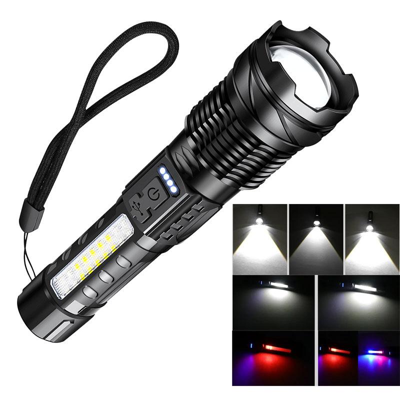 Rechargeable Tactical Light Emergency Spotlights High Strong Power Led Flashlights Telescopic Defense Built-in Battery Torch