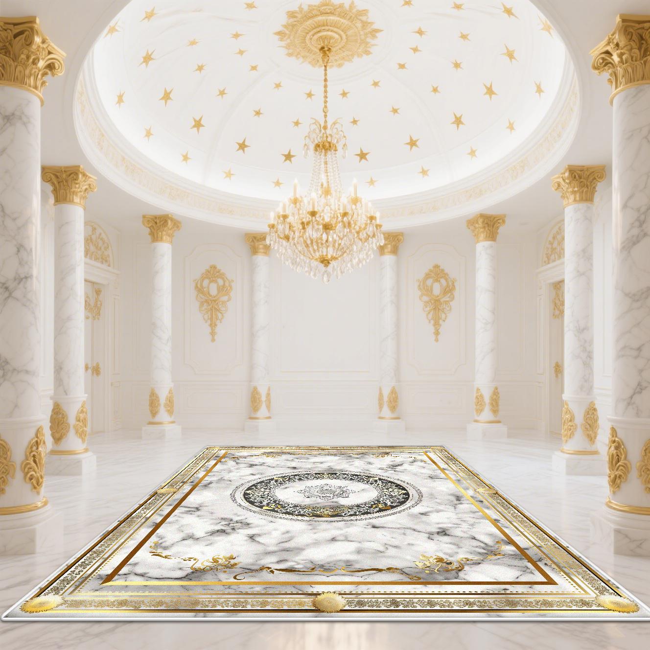 

Modern White Gold Marble Pattern Carpet Luxury Large Area Rug Non Slip for Living Room Home Decor Entrance Mat 60x90cm