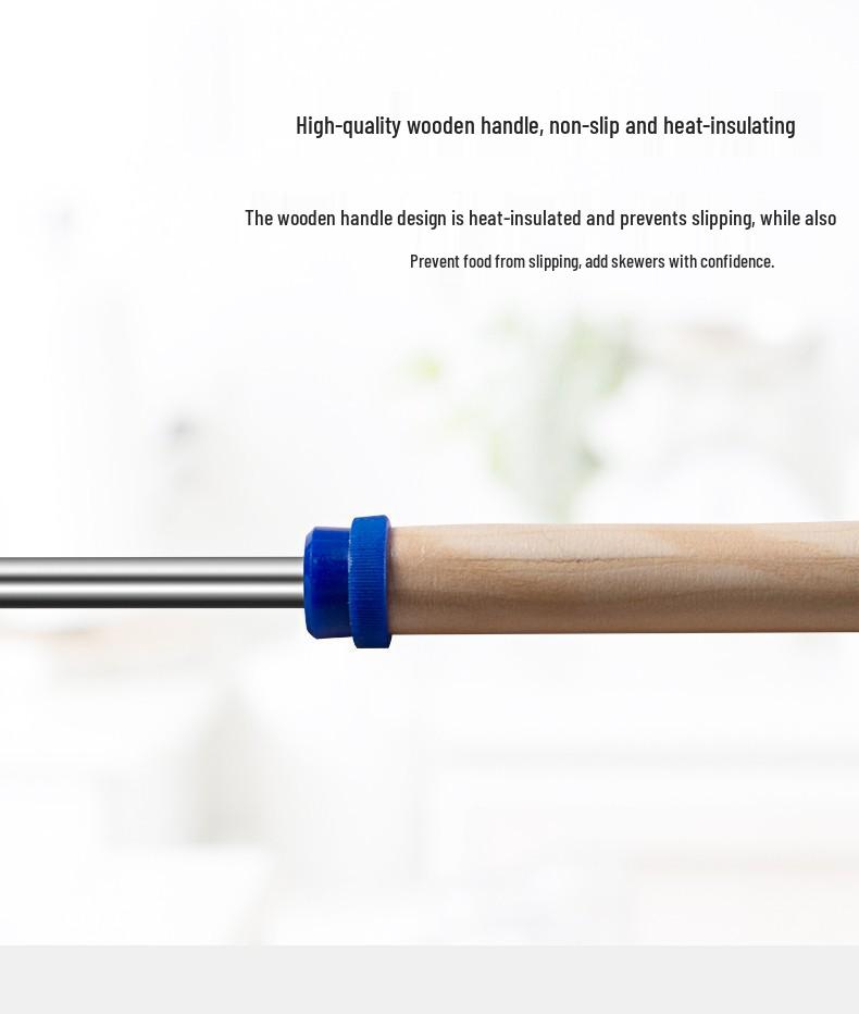Stainless Steel 304 Lamb Skewers with Retractable Wooden Handle - Modern, Minimalist, and Ideal for Spicy Barbecue.