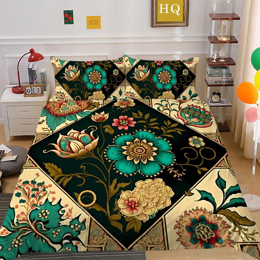 Set Biancheria da Letto Colorato Stampa Fiori 3D King Size Set Copripiumino Donna Set Letto in Poliestere Copri