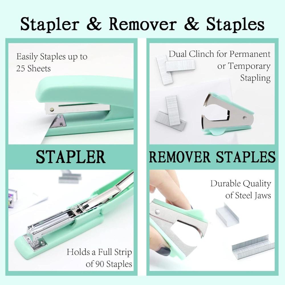 Green Desktop Office Set, Stapler, Scissors, Tape, Stapler, Staple Set