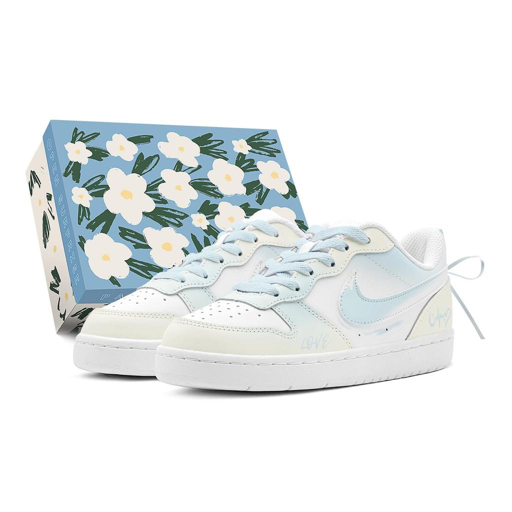 Nike Court Borough Moon Love Song Low top Skateboard Shoes Women's Light Blue BQ5448-100(TeamS2-S-BOX)