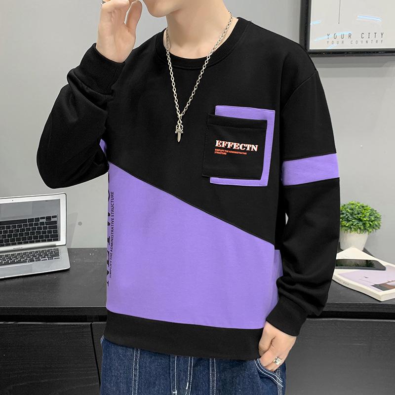 Men's Color Block Round Neck Hoodie - Spring & Autumn Fashion for Teens