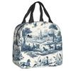 Custom Purple Flower Toile De Jouy Inspired Pattern Insulated Lunch Tote Bag for Women Portable Cooler Thermal Food Lunch Box