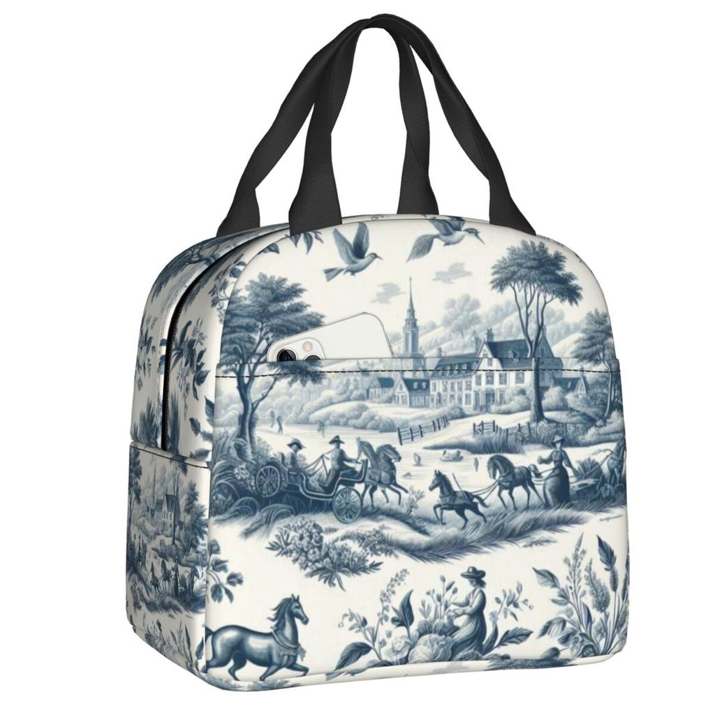 Custom Purple Flower Toile De Jouy Inspired Pattern Insulated Lunch Tote Bag for Women Portable Cooler Thermal Food Lunch Box